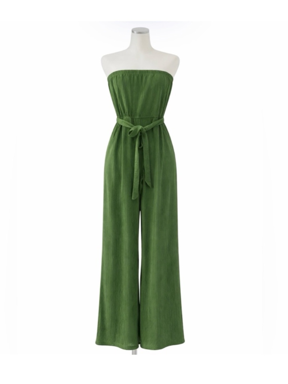 Green Strapless Wide-Leg Jumpsuit with Waist Tie